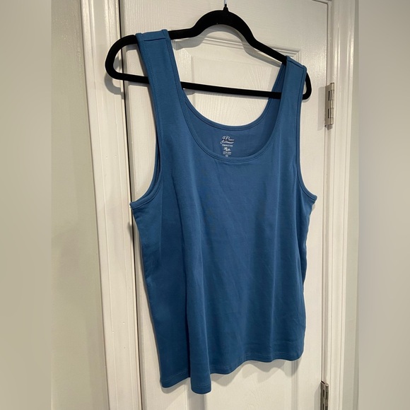 NWOT J. Crew Perfect Fit Size 2X Blue Scoop Neck Cotton Tank Top Stretch Lined - Picture 3 of 11